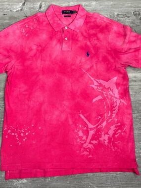 Polo Ralph Lauren Distressed Bleached Polo Shirt Marlin Pink White Mens S Y2K